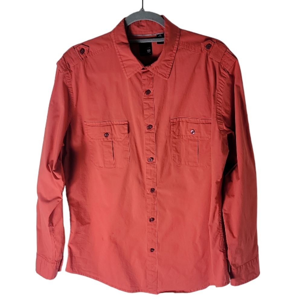 J.F. Ferrar men's large modern fit orange button down shirt cotton blend stretch